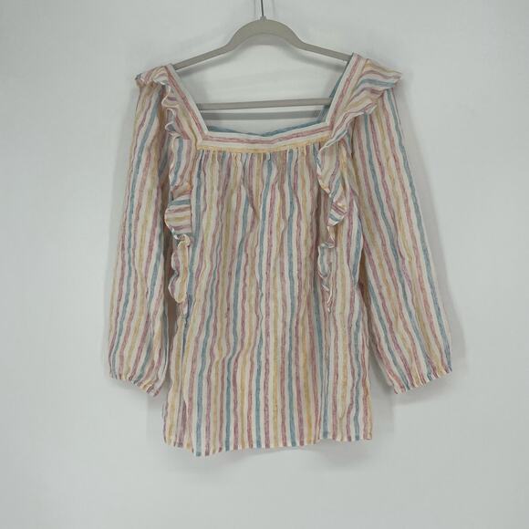 Chaps Pastel Stripe Ruffle Top Size Medium - Picture 4 of 5